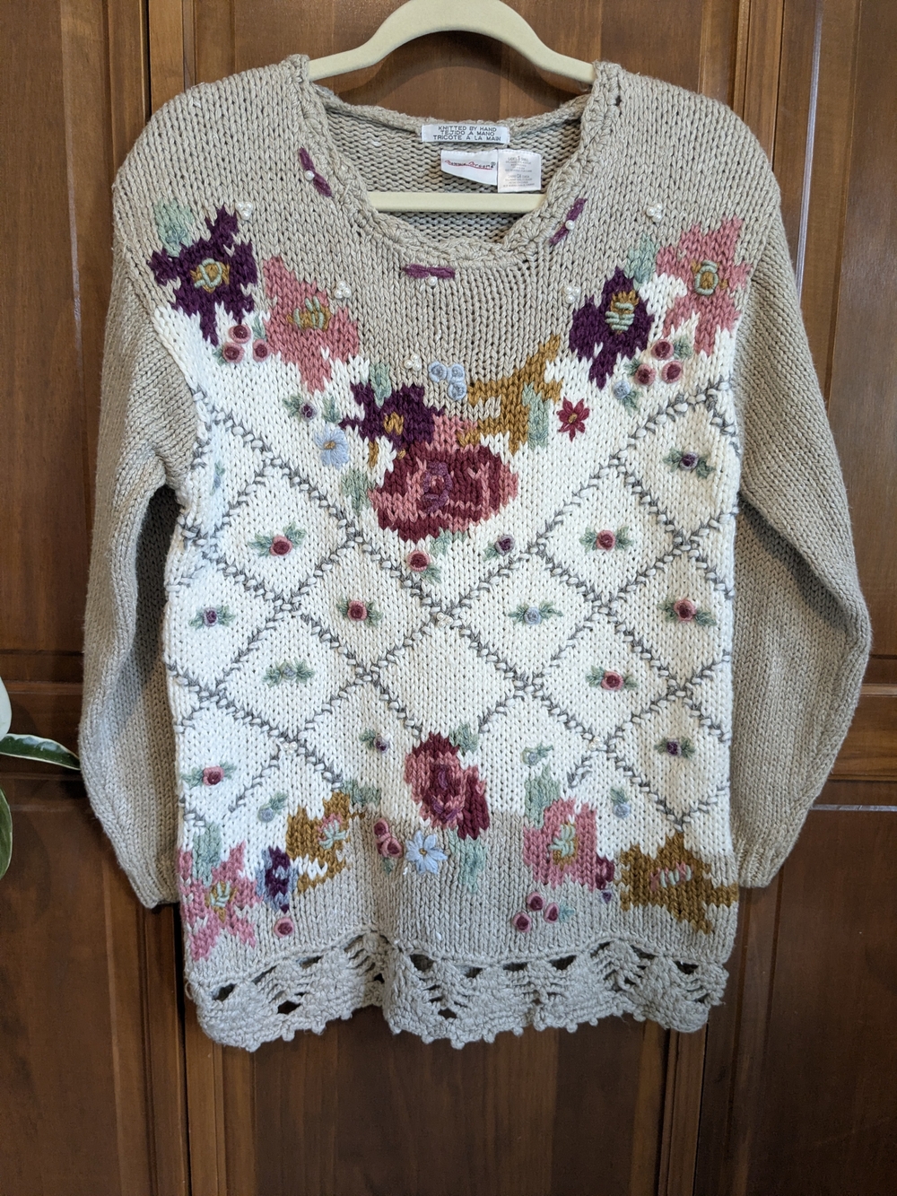 Vintage Hand Knit Floral Sweater
